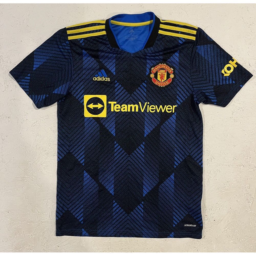 Manchester United 2021 2022 Third Adidas Jersey Kit‎ Shirt Small Blue Yellow